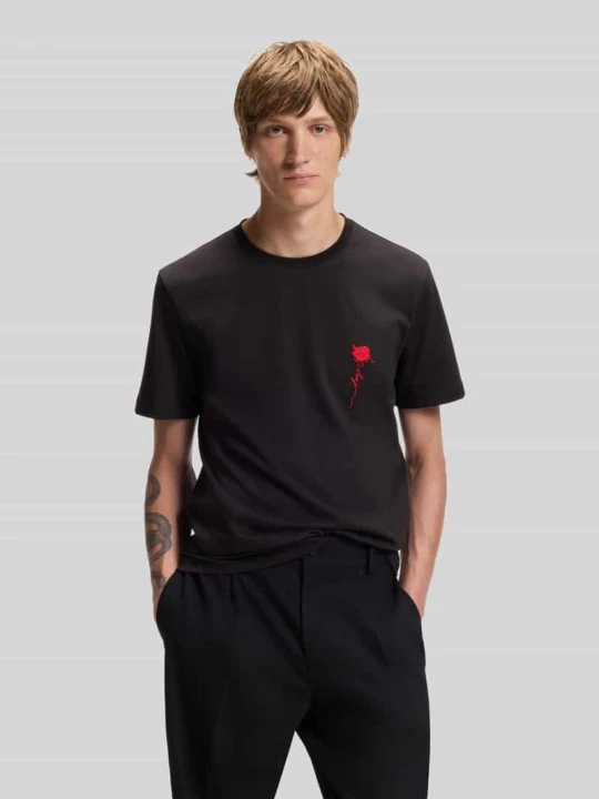 Zdjęcie produktu t-shirt o kroju regular fit z czystej bawełny model 'Diflow' Hugo Czarny
