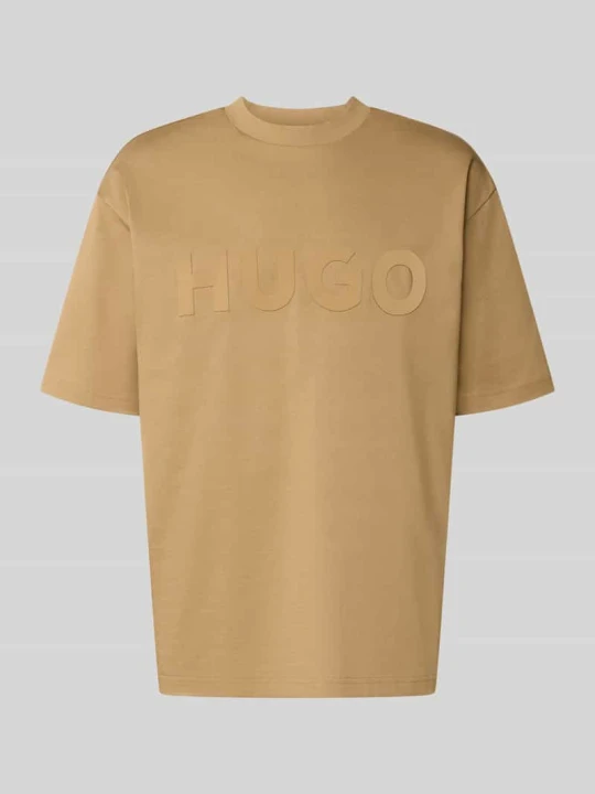Zdjęcie produktu t-shirt o kroju regular fit z czystej bawełny model 'Dinkee' Hugo Beżowy