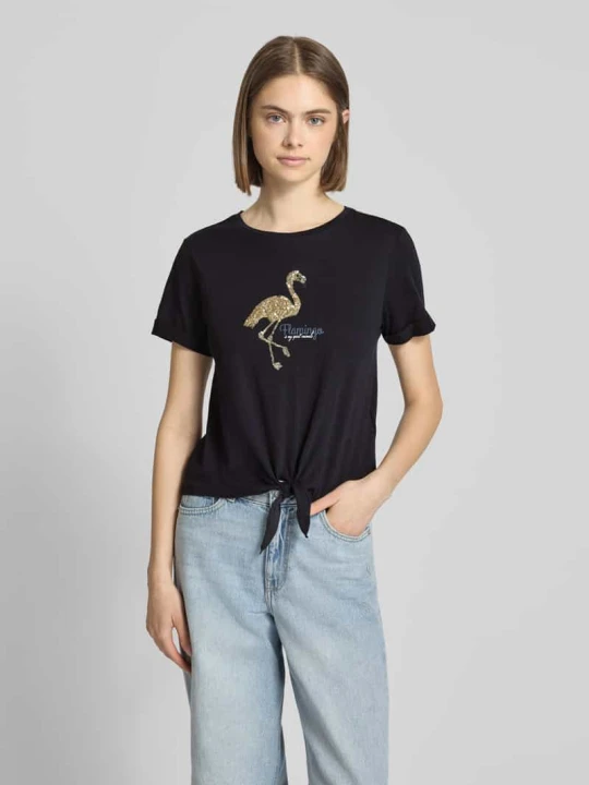 Zdjęcie produktu T-shirt o kroju regular fit z czystej bawełny model 'DORA LIFE' Only Czarny