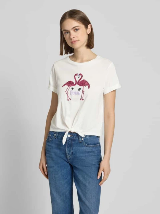 Zdjęcie produktu T-shirt o kroju regular fit z czystej bawełny model 'DORA LIFE' Only Biały