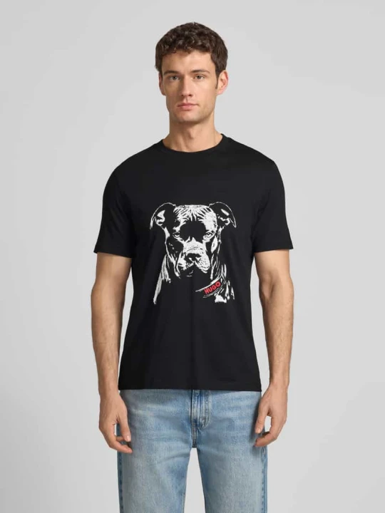 Zdjęcie produktu T-shirt o kroju regular fit z czystej Bawełna Model 'DUBROX' Hugo Czarny