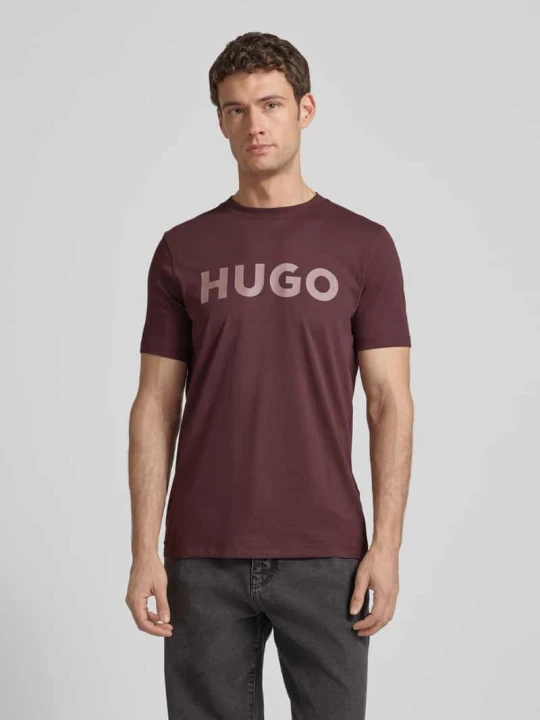 Zdjęcie produktu T-shirt o kroju regular fit z czystej bawełny model „DULIVIO” Hugo Bordowy