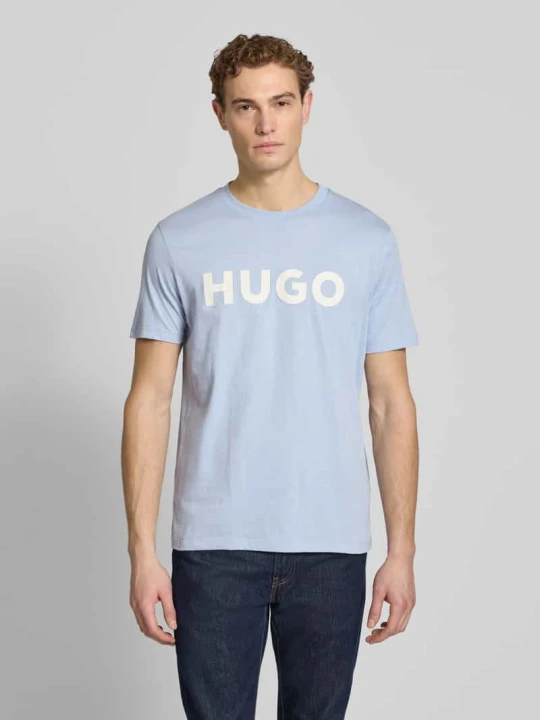Zdjęcie produktu T-shirt o kroju regular fit z czystej bawełny model „DULIVIO” Hugo Jasnoniebieski