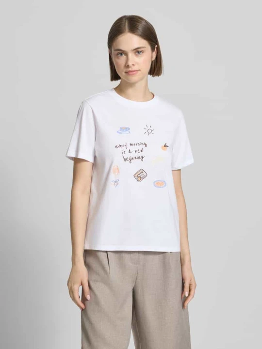 Zdjęcie produktu T-shirt o kroju regular fit z czystej bawełny model 'GAK' Pieces Biały