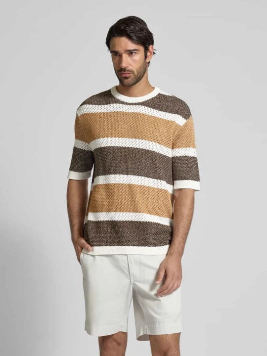 Zdjęcie produktu T-shirt o kroju regular fit z czystej bawełny model ‘GINGER’ Selected Homme Beżowy
