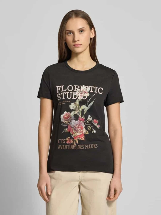 Zdjęcie produktu T-shirt w kroju regular fit z czystej Bawełna Model 'LUCY' Only Czarny