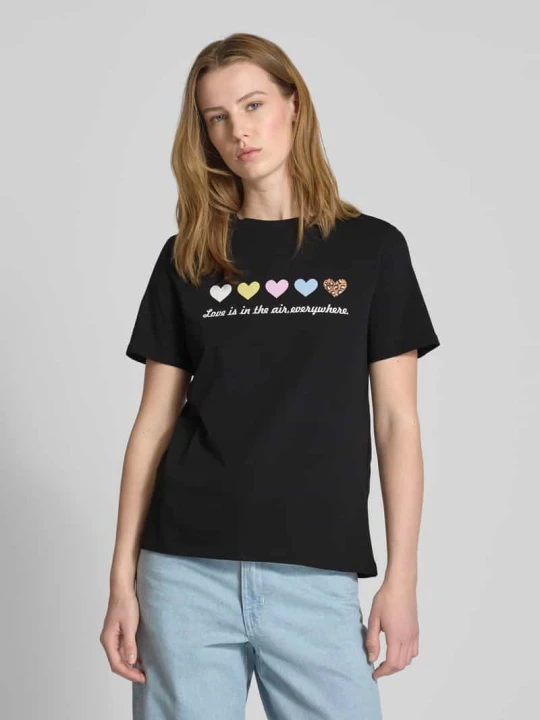 Zdjęcie produktu T-shirt o kroju regular fit z czystej bawełny model ‘MARIA’ Pieces Czarny