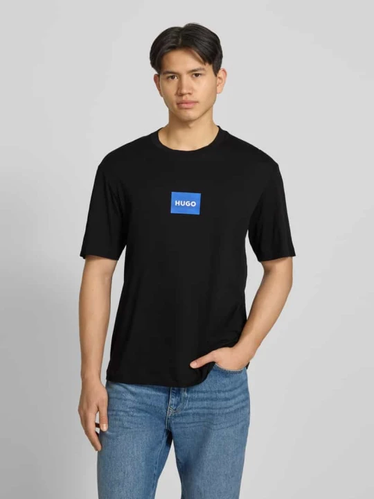 Zdjęcie produktu T-shirt o kroju regular fit z czystej bawełny model 'NAYONIX' Hugo Czarny