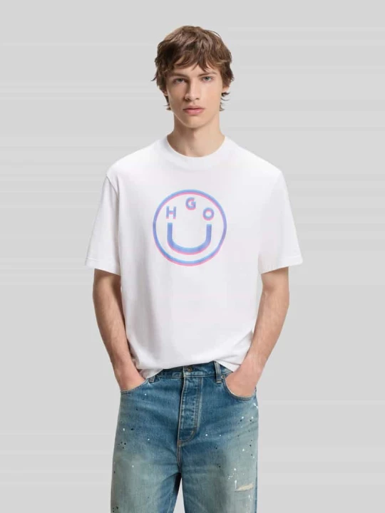 Zdjęcie produktu t-shirt o kroju regular fit z czystej bawełny model 'NERPIENT' Hugo Biały