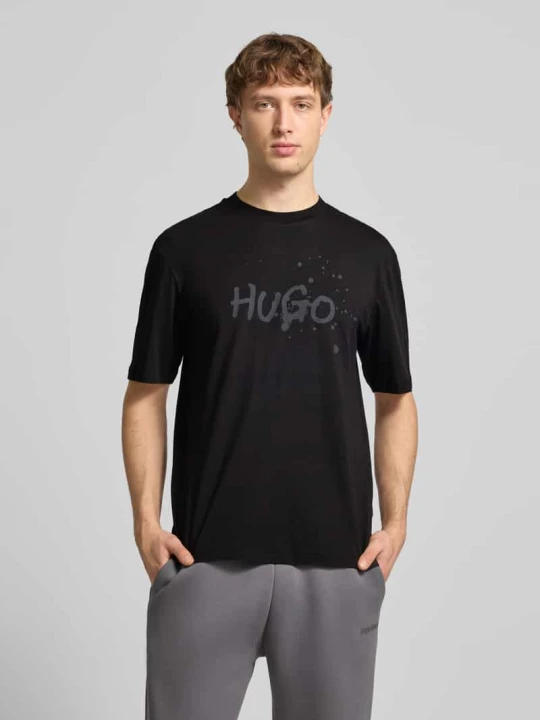 Zdjęcie produktu T-shirt o kroju regular fit z czystej bawełny model 'NIEROFIX_U261' Hugo Czarny