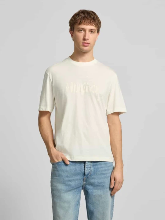 Zdjęcie produktu T-shirt o kroju regular fit z czystej bawełny model 'NIEROFIX_U261' Hugo Złamany biały