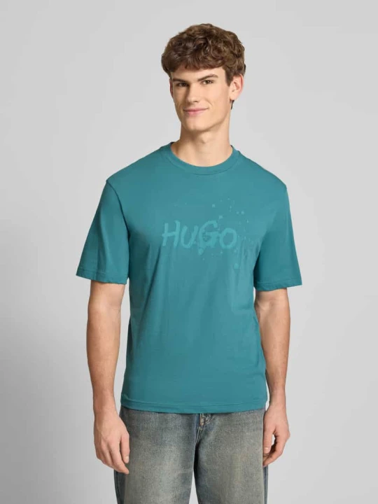 Zdjęcie produktu T-shirt o kroju regular fit z czystej bawełny model 'NIEROFIX_U261' Hugo Petrol