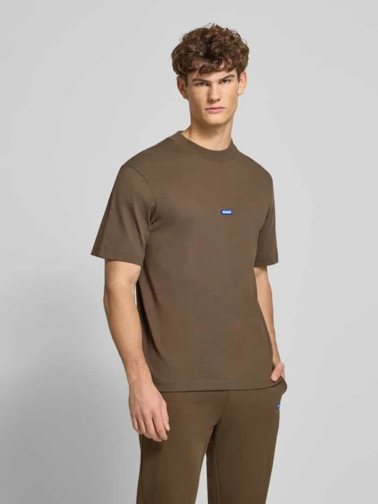 Zdjęcie produktu T-shirt o kroju regular fit z czystej bawełny model ‘NIEROS’ Hugo Ciemnobrązowy