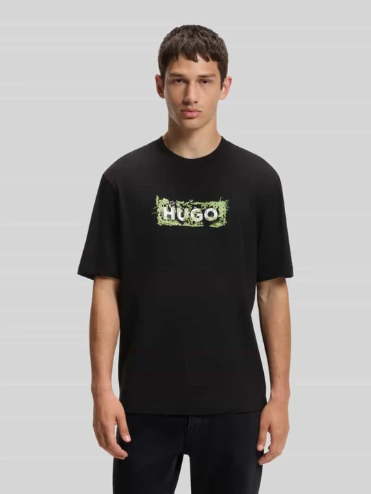 Zdjęcie produktu t-shirt o kroju regular fit z czystej bawełny model 'Niviotee' Hugo czarny