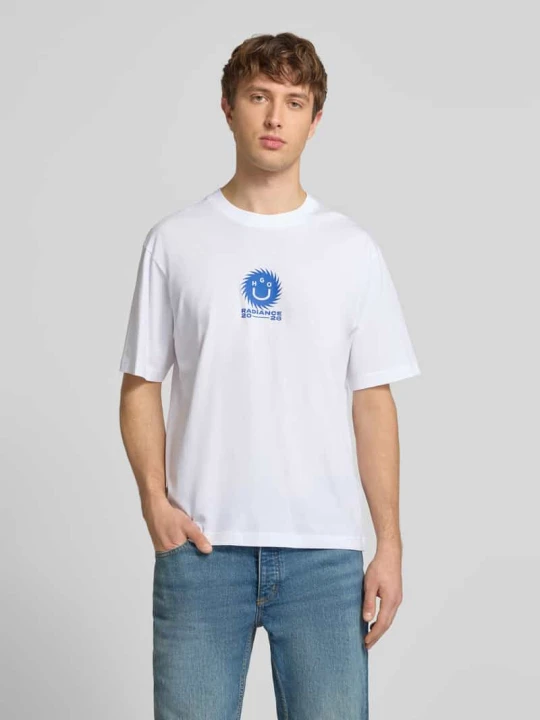 Zdjęcie produktu t-shirt o kroju regular fit z czystej bawełny model 'Nunarix' Hugo Biały
