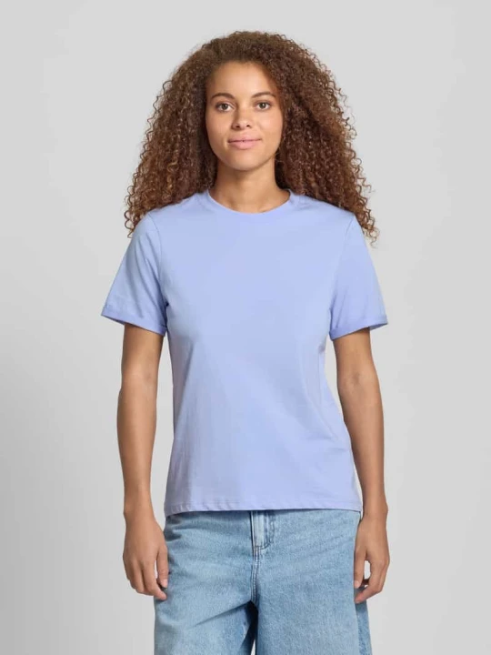 Zdjęcie produktu T-shirt o kroju regular fit z czystej bawełny model ‘RIA’ Pieces Jasnoniebieski