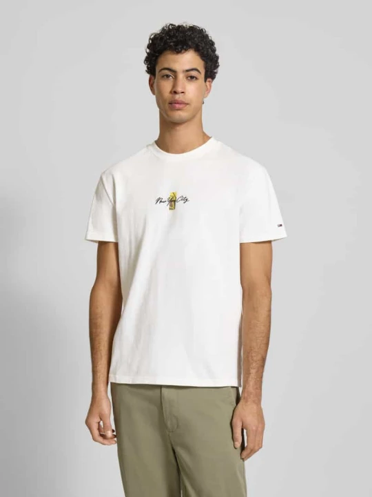 Zdjęcie produktu T-shirt o kroju regular fit z czystej bawełny model 'SIGN BLOCK' Tommy Jeans Złamany biały