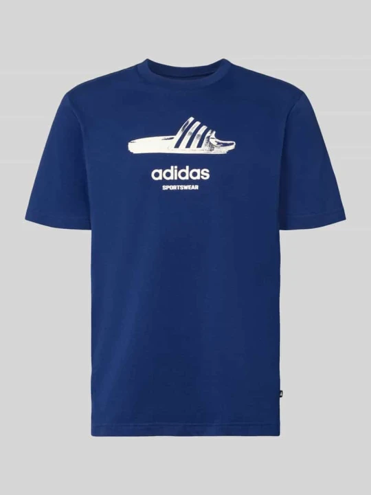 Zdjęcie produktu t-shirt o kroju regular fit z czystej bawełny model 'SLIDE' Adidas Granatowy