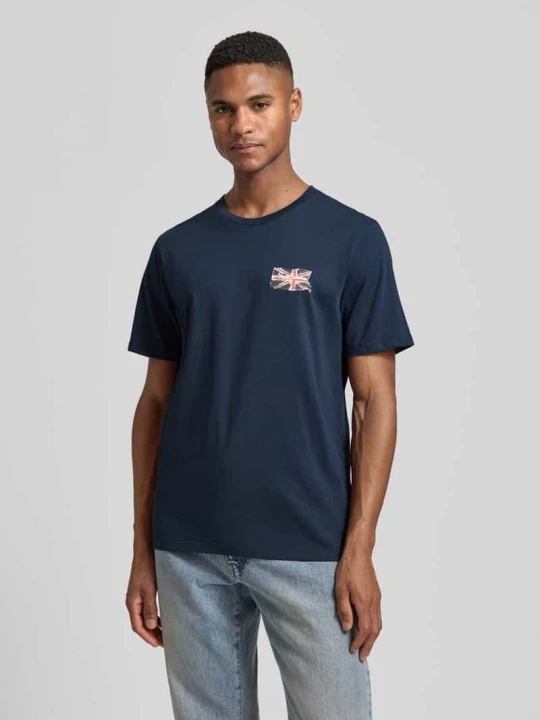 Zdjęcie produktu t-shirt o kroju regular fit z czystej bawełny model 'SMALL FLAG' Pepe Jeans Granatowy