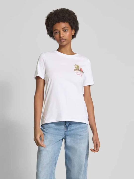 Zdjęcie produktu T-shirt o kroju regular fit z czystej bawełny model ‘SUMMER’ Pieces Biały