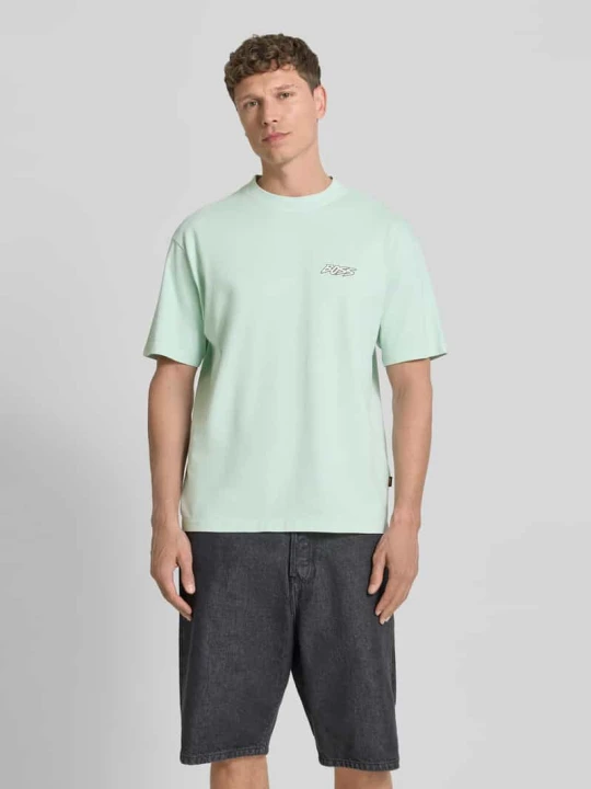Zdjęcie produktu t-shirt o kroju regular fit z czystej bawełny model 'SURFWASH' Boss Turkusowy