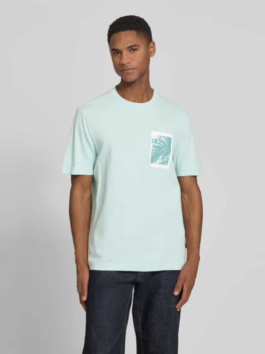 Zdjęcie produktu t-shirt o kroju regular fit z czystej bawełny model 'TE_BOARD' Boss Turkusowy