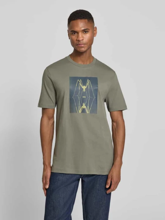Zdjęcie produktu T-shirt o kroju regular fit z czystej bawełny Model 'TE_CREATURE' Boss Oliwkowy