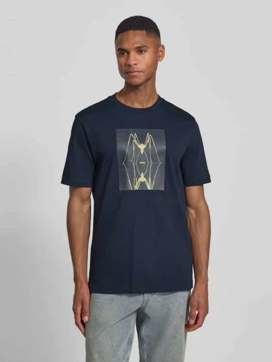 Zdjęcie produktu T-shirt o kroju regular fit z czystej bawełny Model 'TE_CREATURE' Boss Granatowy