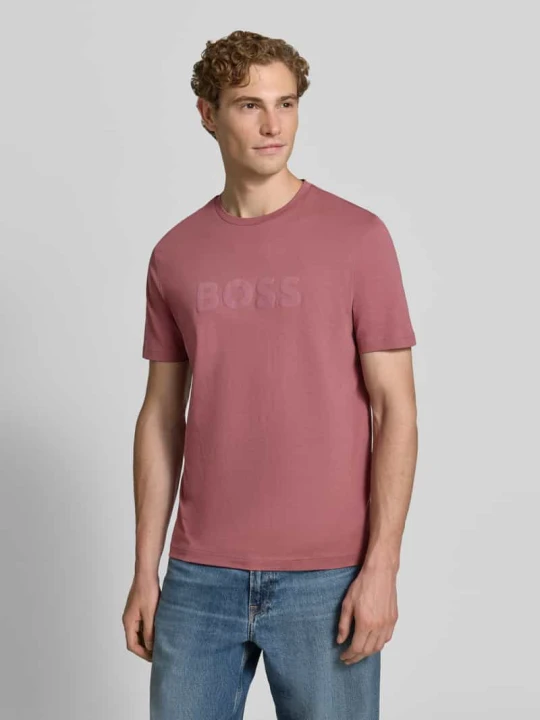 Zdjęcie produktu t-shirt o kroju regular fit z czystej bawełny model 'Te_Logo' Boss Bordowy