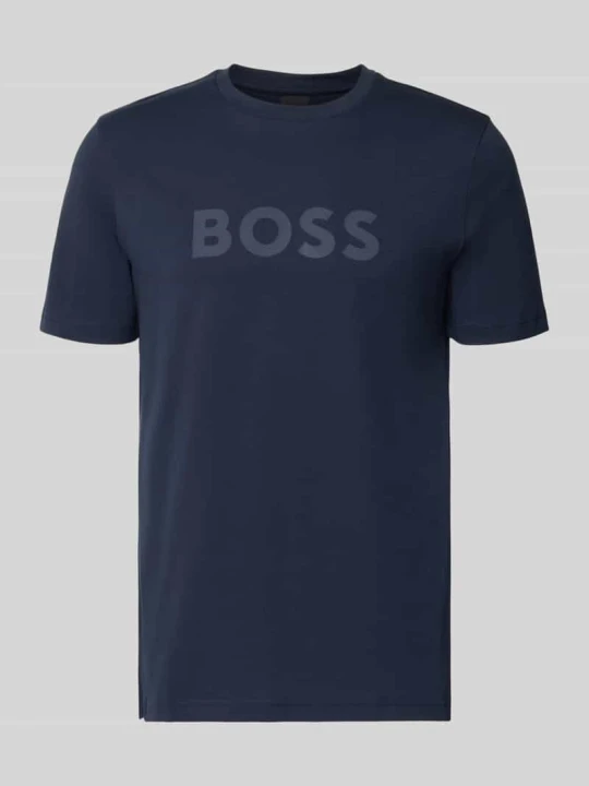 Zdjęcie produktu t-shirt o kroju regular fit z czystej bawełny model 'Te_Logo' Boss Granatowy