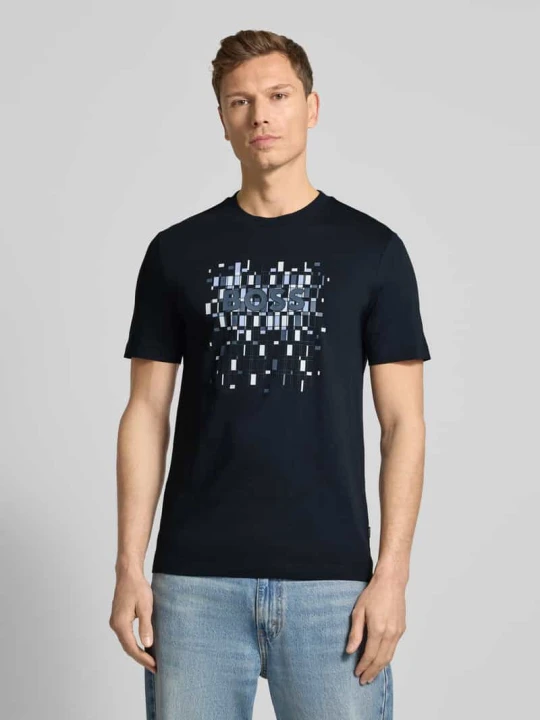 Zdjęcie produktu T-shirt o kroju regular fit z czystej bawełny model ‘THOMPSON’ Boss Granatowy