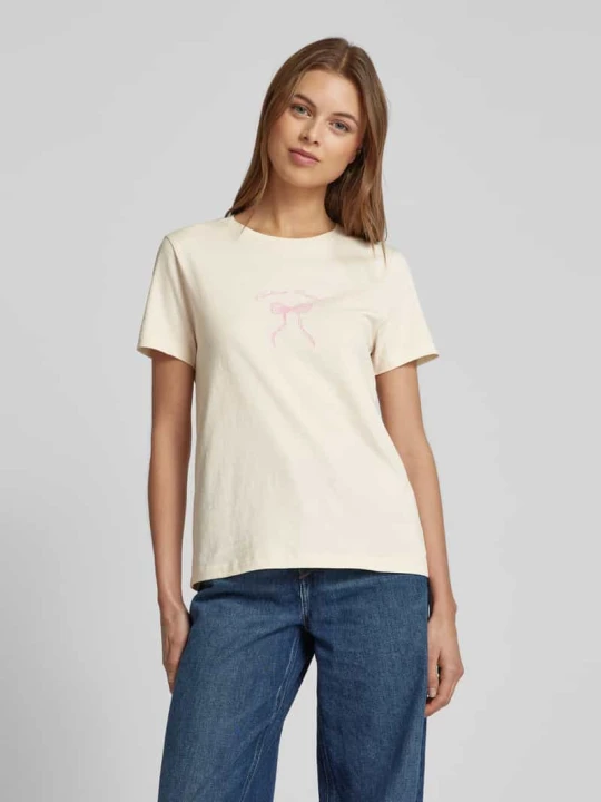 Zdjęcie produktu T-shirt o kroju regular fit z czystej bawełny model ‘VANESSA’ Vero Moda Złamany biały