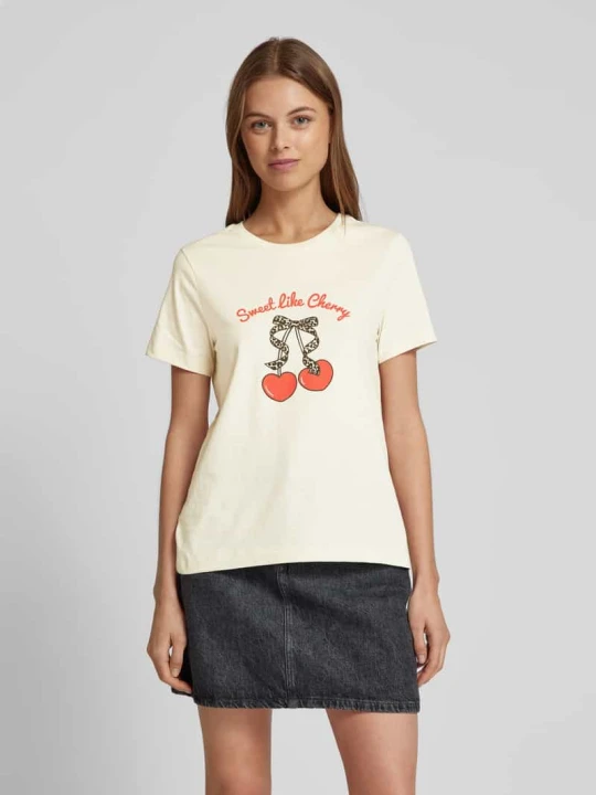 Zdjęcie produktu T-shirt o kroju regular fit z czystej bawełny model ‘VANESSA’ Vero Moda Złamany biały