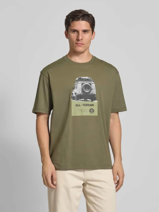 Zdjęcie produktu T-shirt o kroju regular fit z czystej bawełny model ‘WAGON’ Boss Khaki
