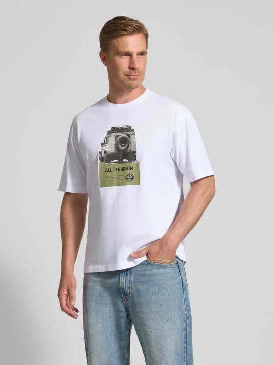 Zdjęcie produktu T-shirt o kroju regular fit z czystej bawełny model ‘WAGON’ Boss Biały