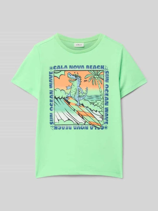 Zdjęcie produktu T-shirt o kroju regular fit z czystej bawełny s.Oliver Neonowy zielony