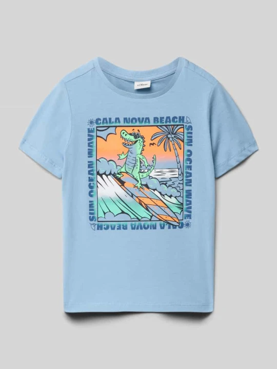 Zdjęcie produktu T-shirt o kroju regular fit z czystej bawełny s.Oliver Jasnoniebieski