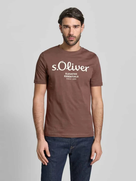Zdjęcie produktu T-shirt o kroju regular fit z czystej bawełny s.Oliver Ciemnobrązowy