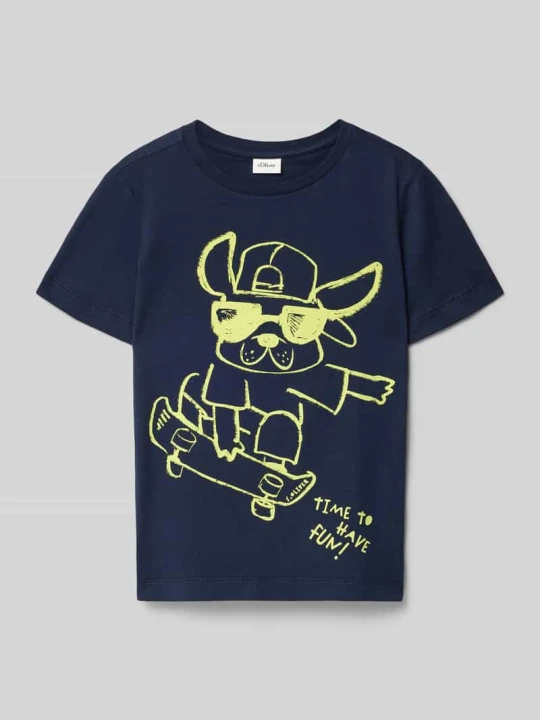 Zdjęcie produktu T-shirt o kroju regular fit z czystej bawełny s.Oliver Granatowy