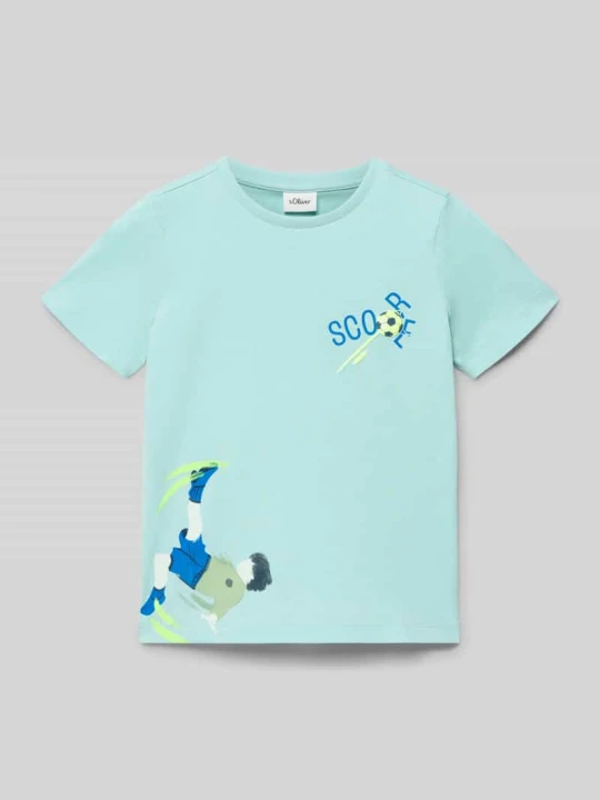 Zdjęcie produktu t-shirt o kroju regular fit z czystej bawełny s.Oliver Jasnoturkusowy