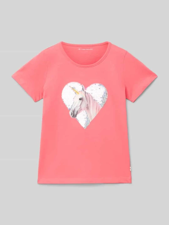 Zdjęcie produktu T-shirt o kroju regular fit z czystej bawełny Tom Tailor Koralowy