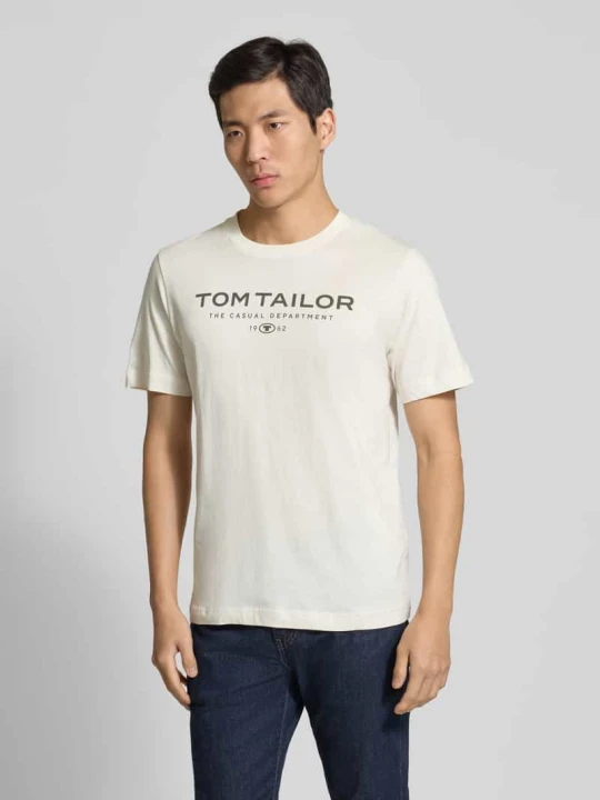 Zdjęcie produktu T-shirt o kroju regular fit z czystej bawełny Tom Tailor Złamany biały melanż