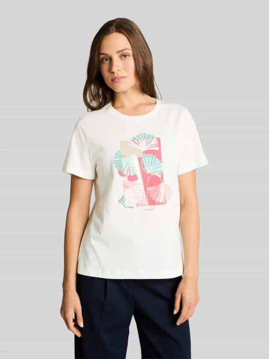 Zdjęcie produktu t-shirt o kroju regular fit z czystej bawełny Tom Tailor Złamany biały