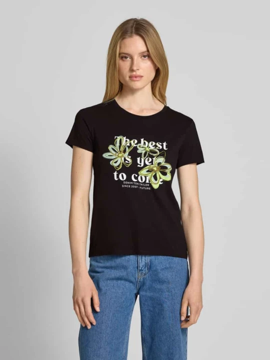 Zdjęcie produktu T-shirt o kroju regular fit z czystej bawełny Tom Tailor Czarny