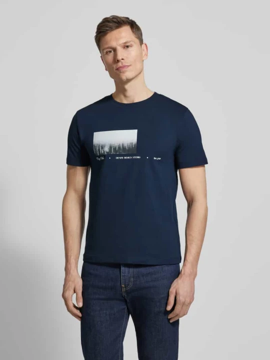 Zdjęcie produktu T-shirt o kroju regular fit z czystej bawełny Tom Tailor Granatowy