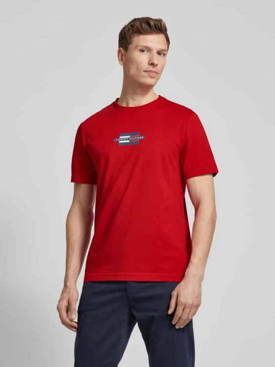 Zdjęcie produktu T-shirt o kroju regular fit z czystej bawełny Tommy Hilfiger Czerwony