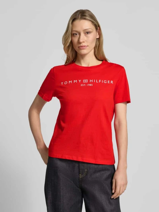Zdjęcie produktu t-shirt o kroju regular fit z czystej bawełny Tommy Hilfiger Czerwony