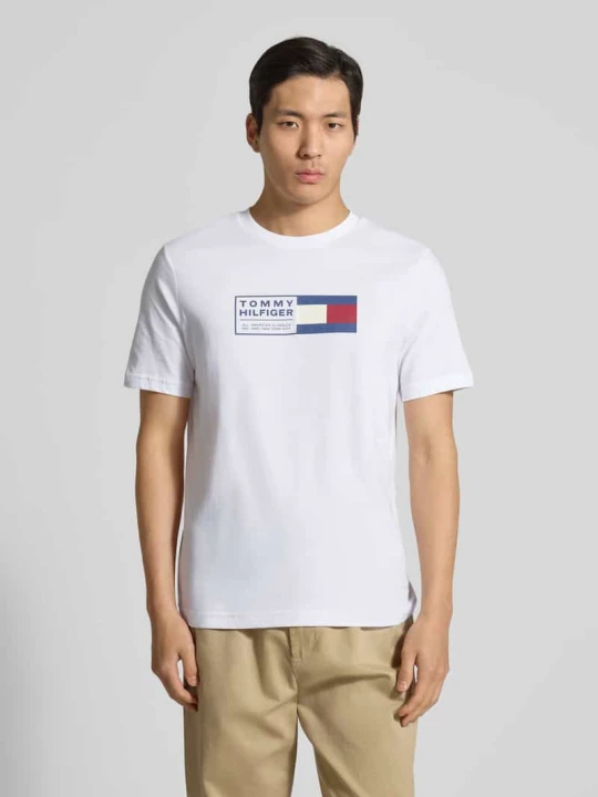 Zdjęcie produktu t-shirt o kroju regular fit z czystej bawełny Tommy Hilfiger Biały