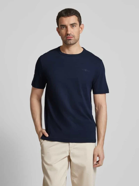 Zdjęcie produktu T-shirt o kroju regular fit z czystej bawełny z gumowanym nadrukiem z logo Tom Tailor Granatowy