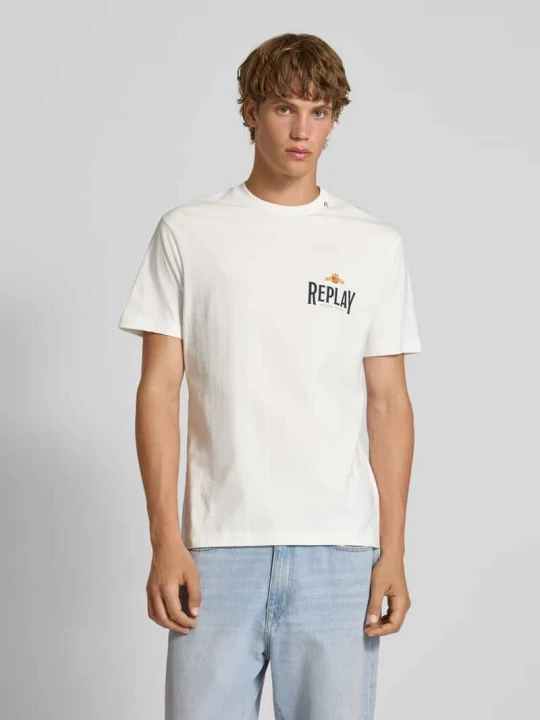 Zdjęcie produktu T-shirt o kroju regular fit z czystej bawełny z nadrukiem z logo Replay Złamany biały